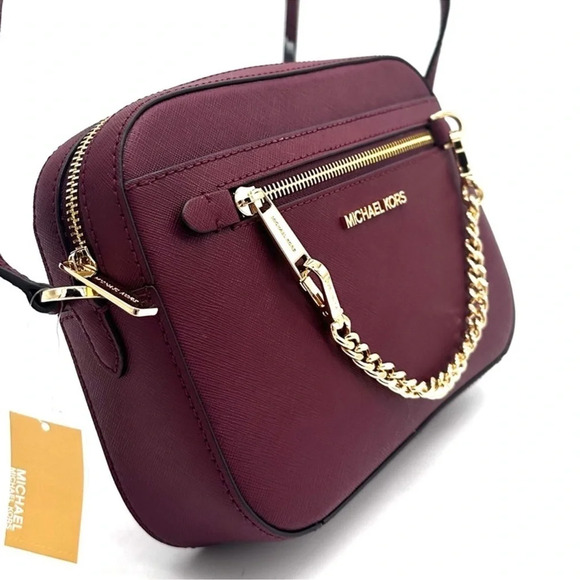MICHAEL KORS LARGE EW ZIP CHAIN CROSSBODY BAG DARK CHERRY - Picture 6 of 11